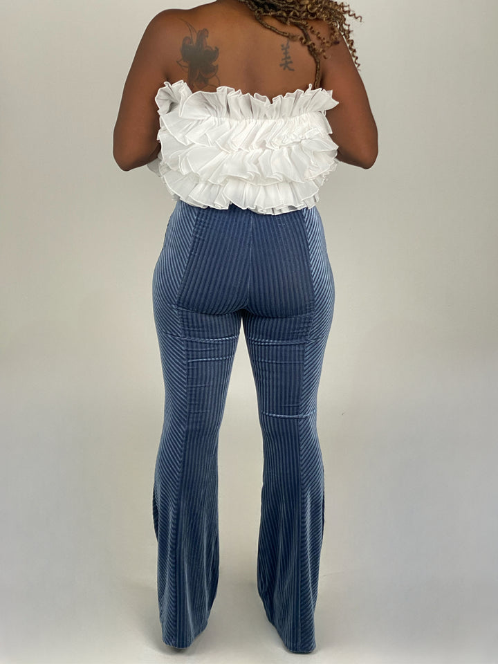 Blue Velvet Flared Pants