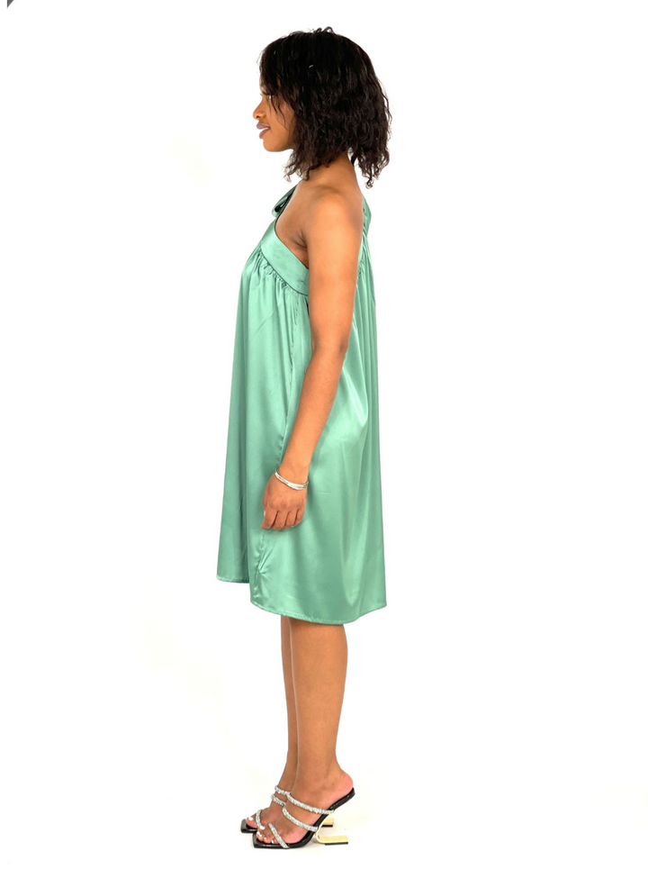 Green Self-Tie One Shoulder Dress