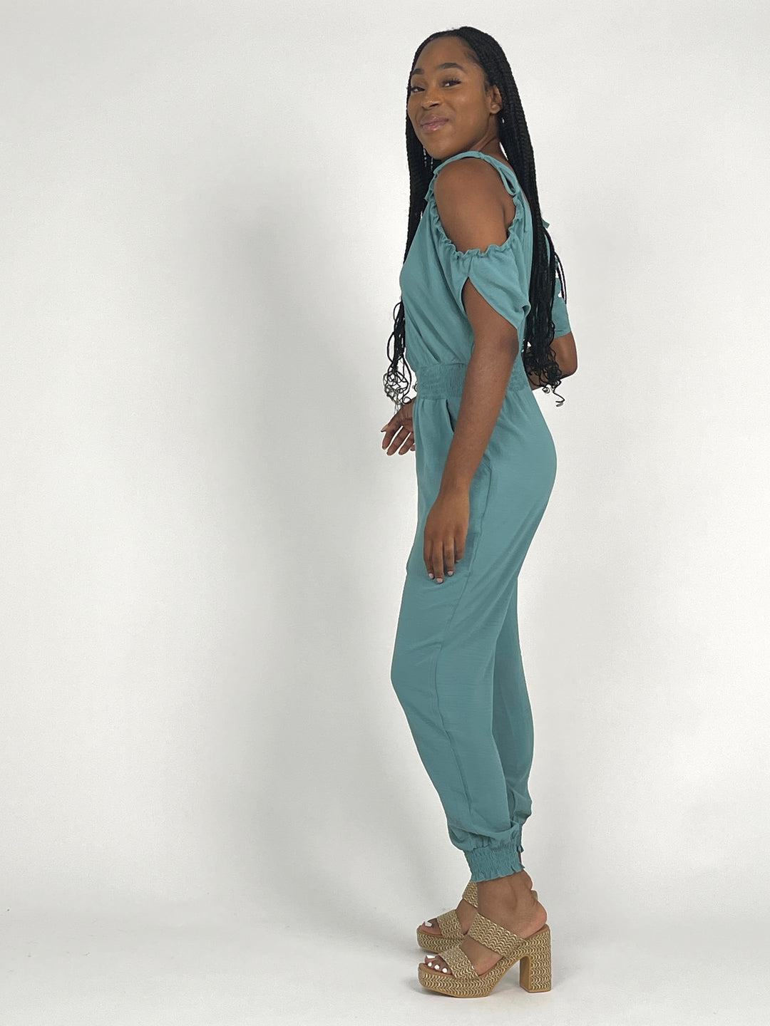 Seafoam Cold Shoulder Jumpsuit