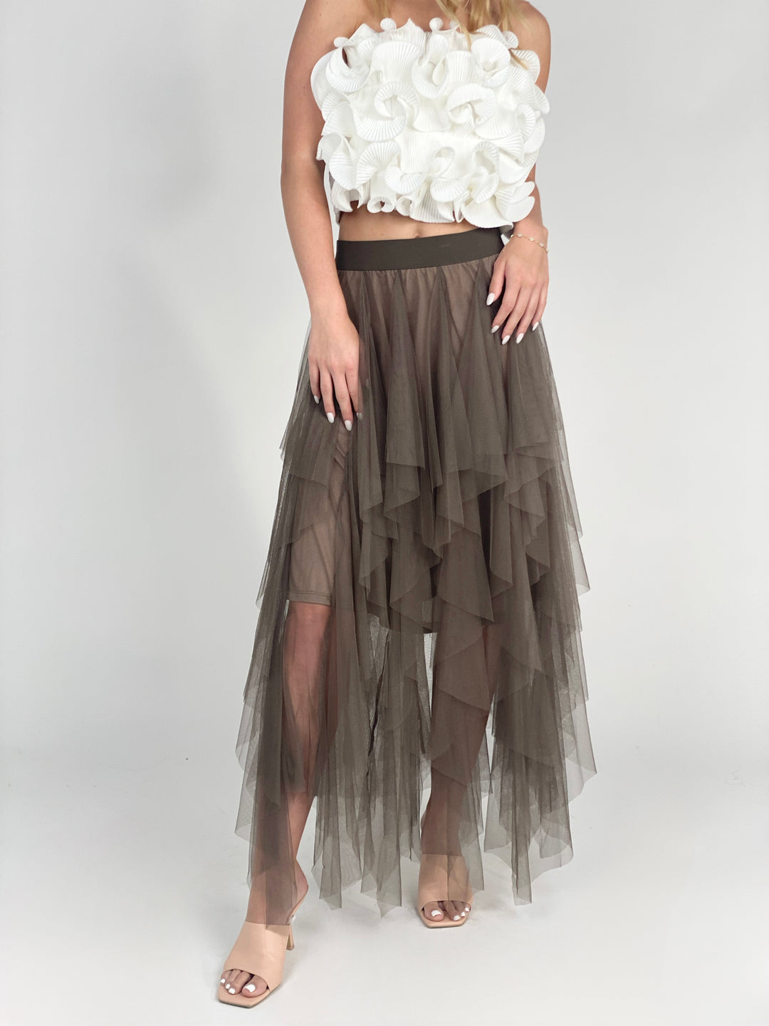 Olive Grey Mesh Ballerina Skirt