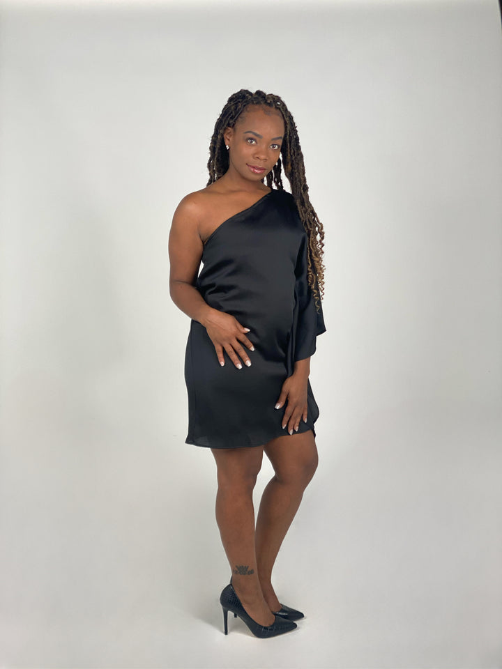Black Asymmetrical One Sleeve Dress