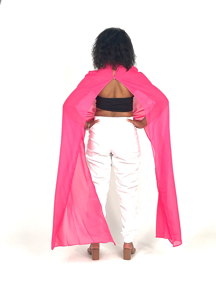 Fuchsia Asymmetric Gauze Cape