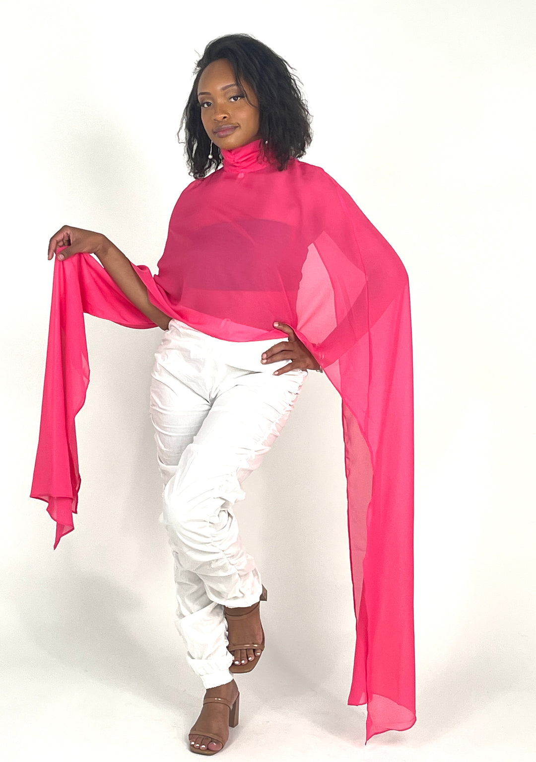 Fuchsia Asymmetric Gauze Cape