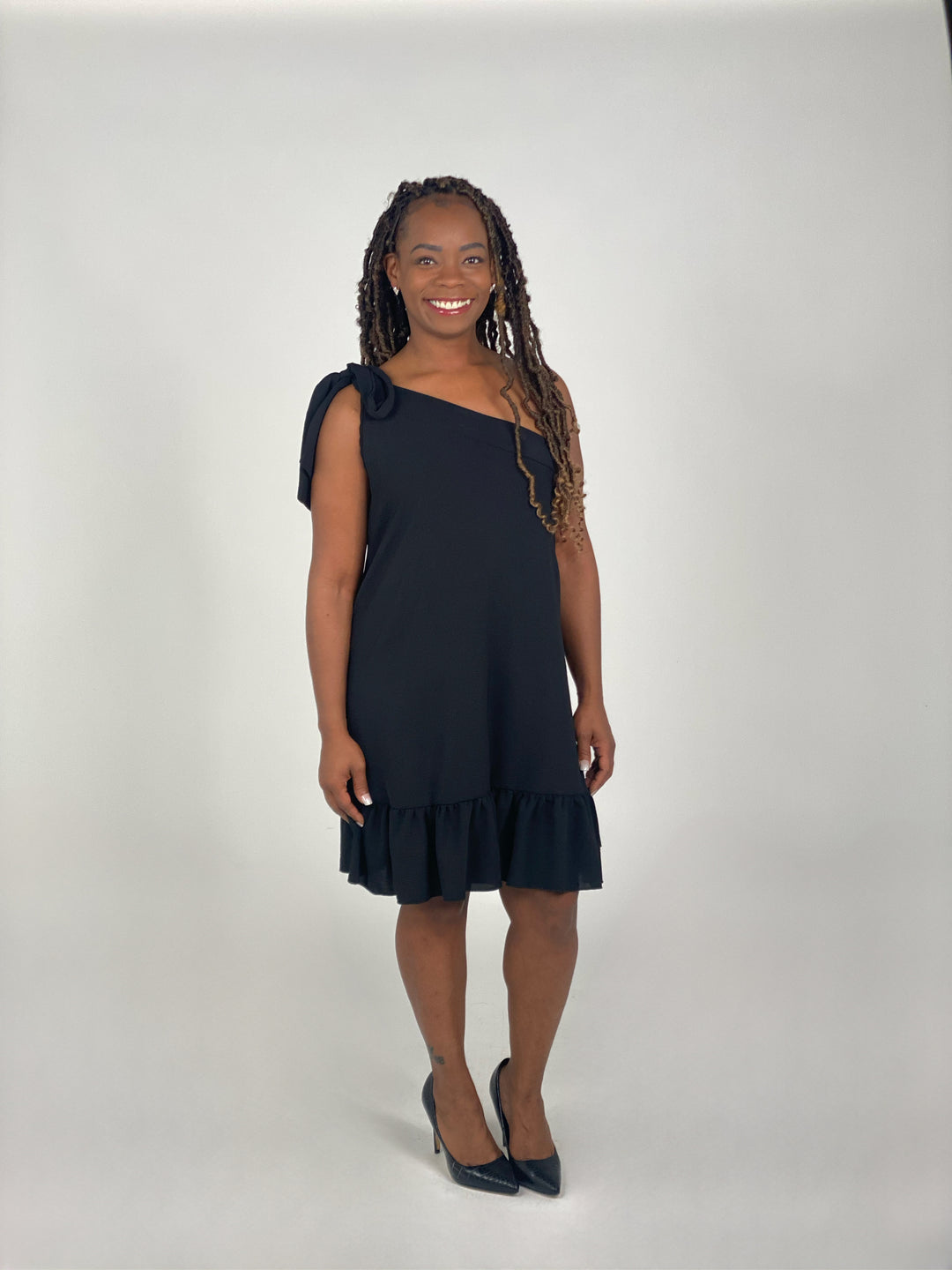 Black Self-Tie One Shoulder Dress
