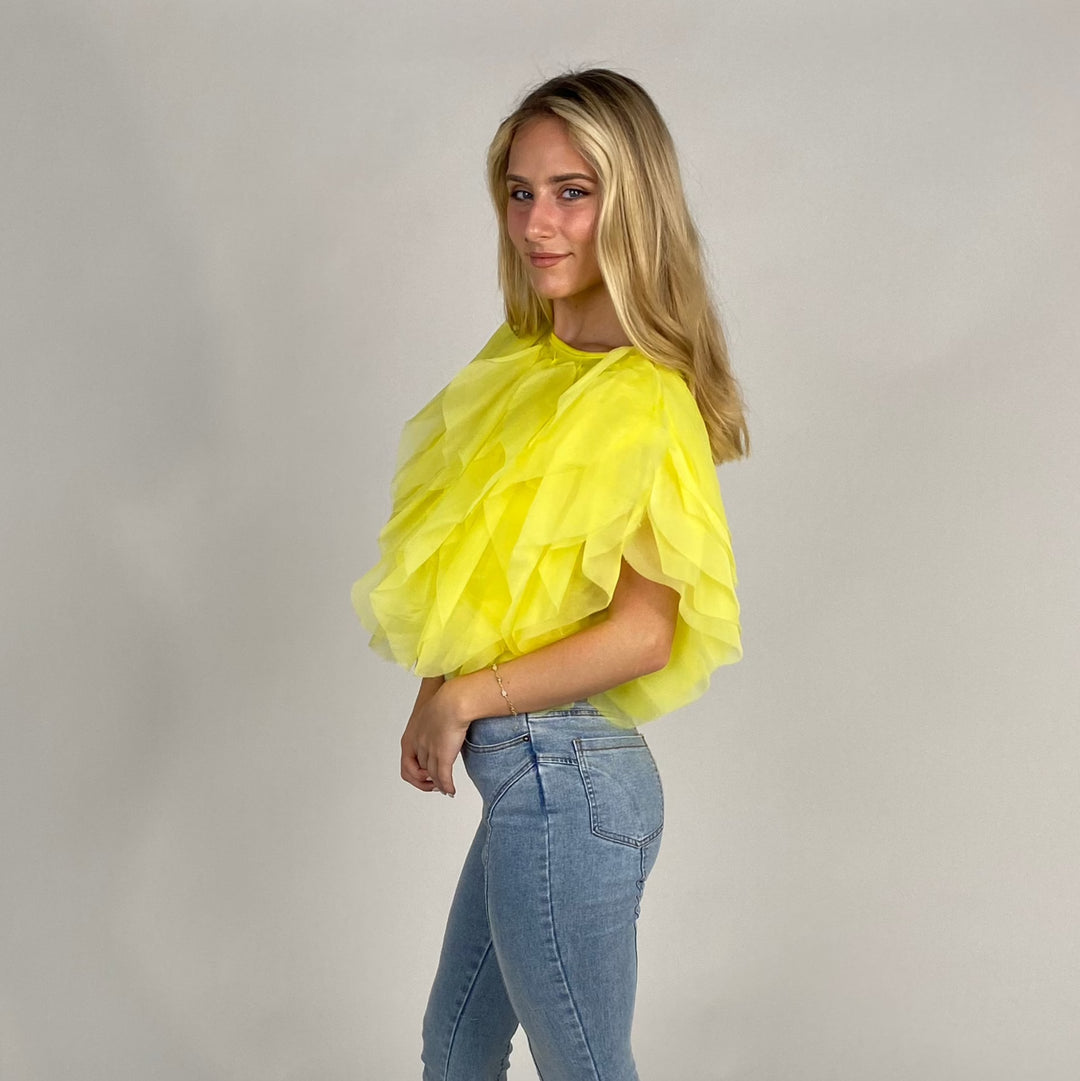 Yellow Sleeveless Ruffle Top
