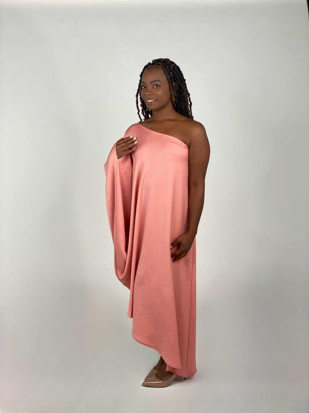 Peach Asymmetrical One Sleeve Dress