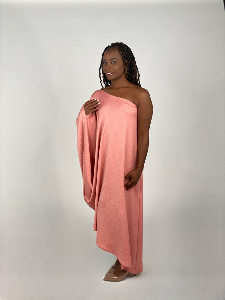 Peach Asymmetrical One Sleeve Dress