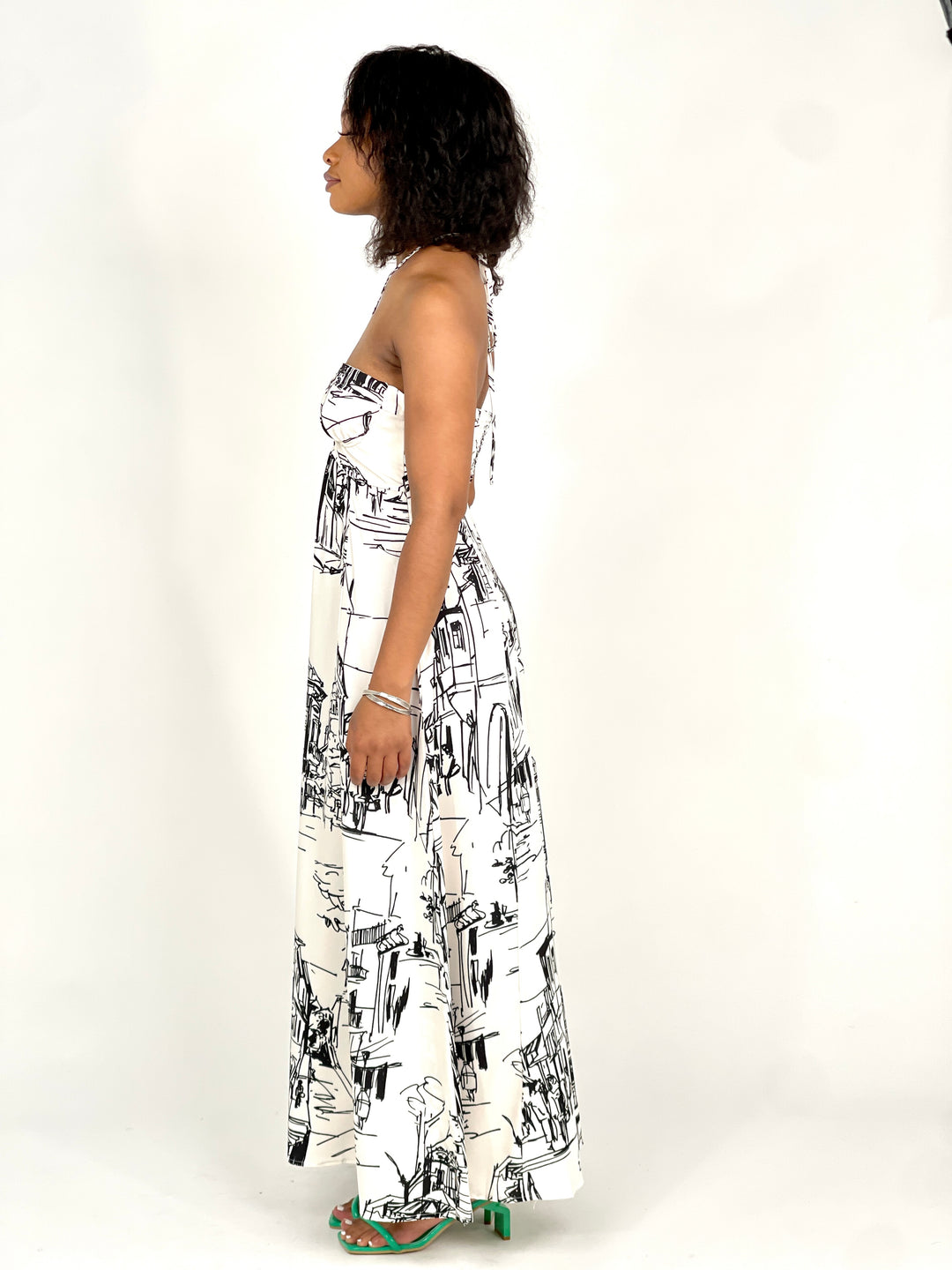 Printed Off Shoulder Midi Dress