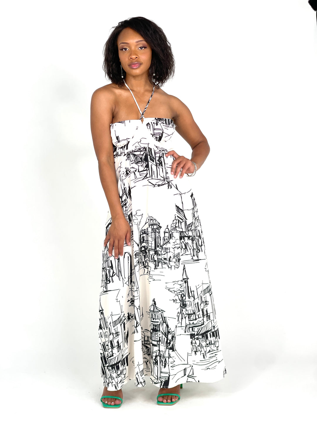Printed Off Shoulder Midi Dress
