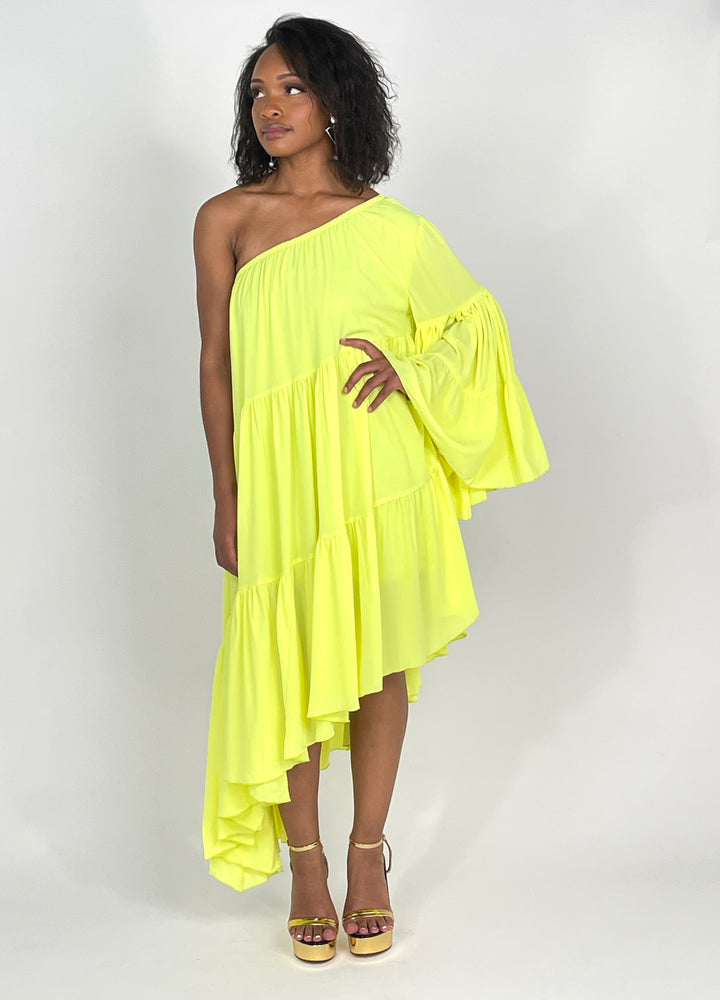 Lime Light One Shoulder Shirred Dress