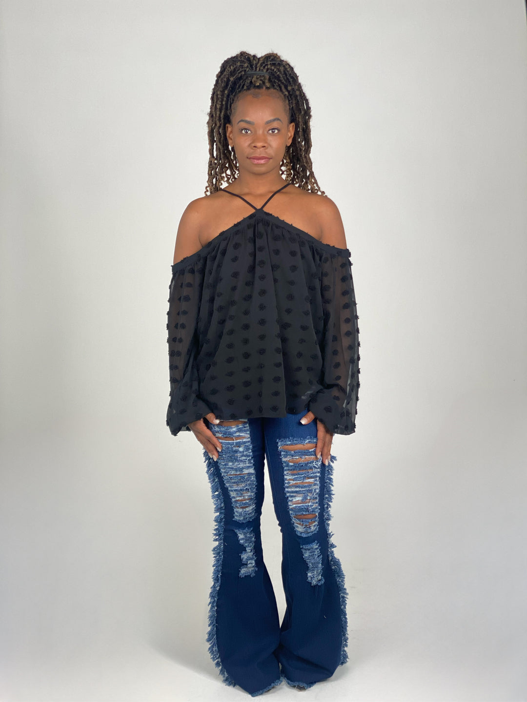 Black Long Sleeve Off Shoulder Blouse