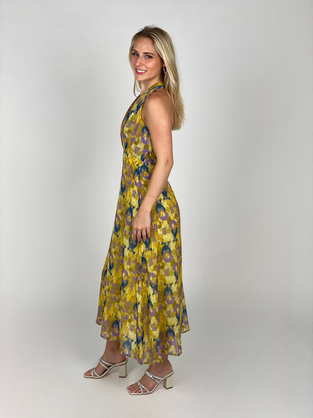 Yellow Mosaic Halter Neck Dress