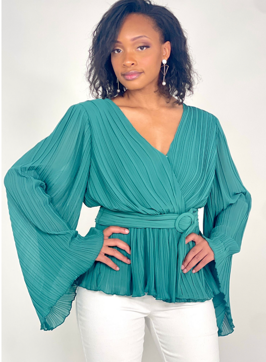 Teal Green Pleated Top