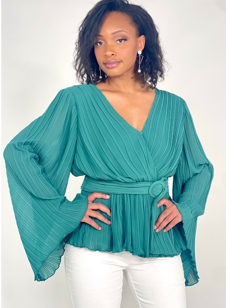 Teal Green Pleated Top