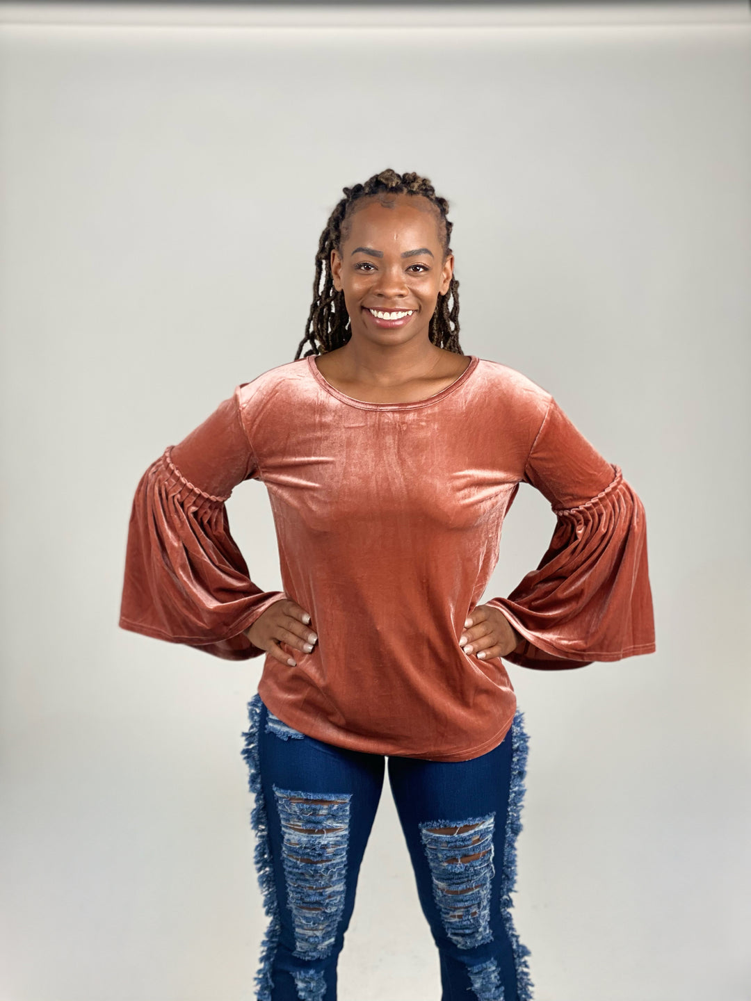Pleated Velvet Sleeve Top