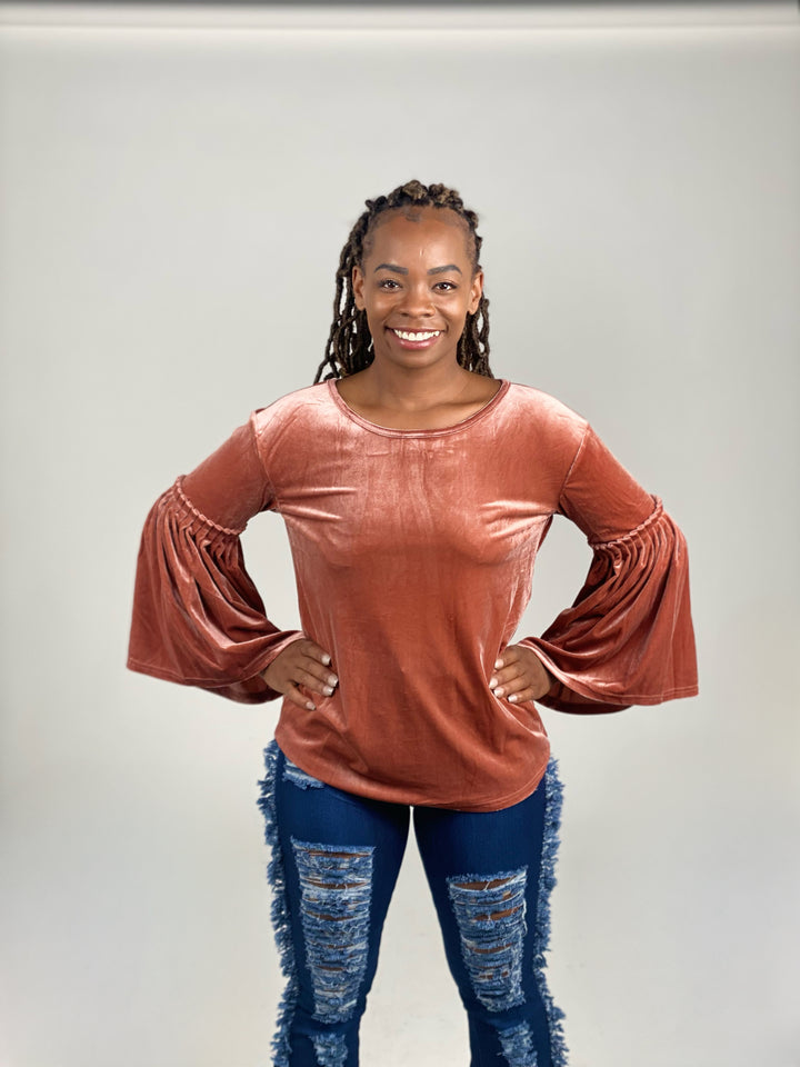 Pleated Velvet Sleeve Top