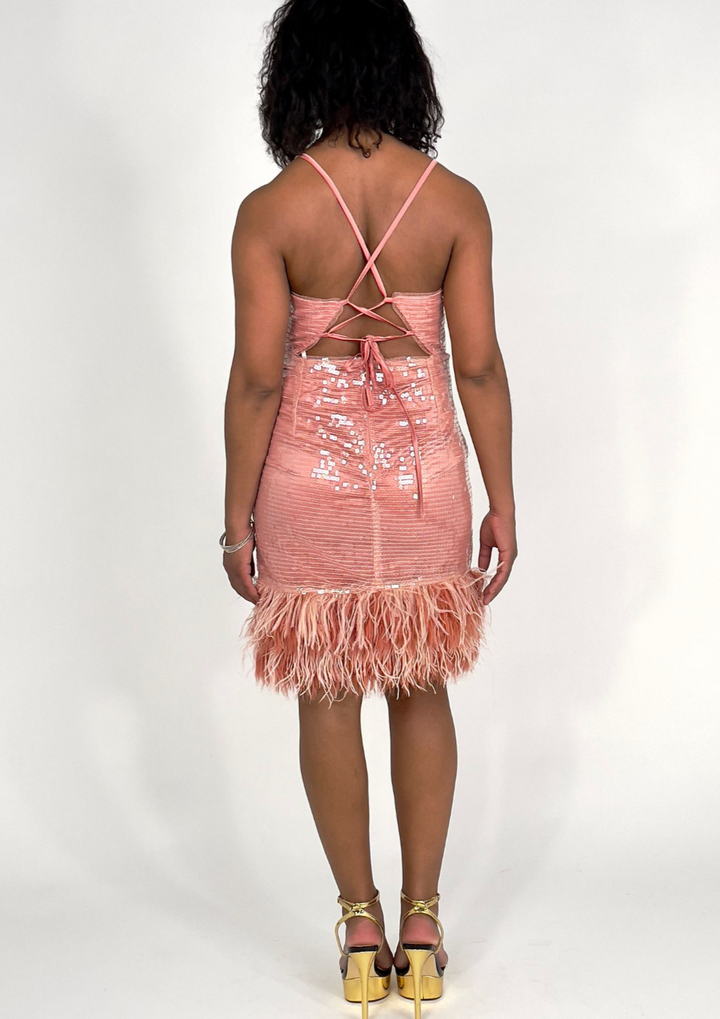 Peach Spaghetti Strap Sequin Mini Dress
