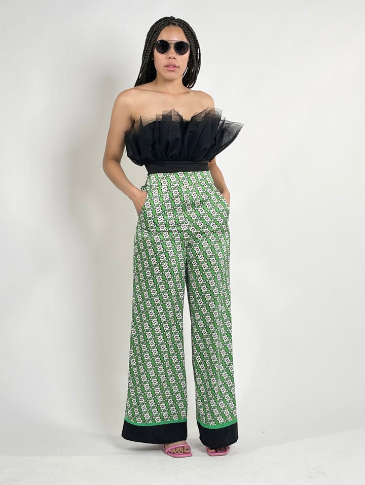 Floral Green Silk Pants
