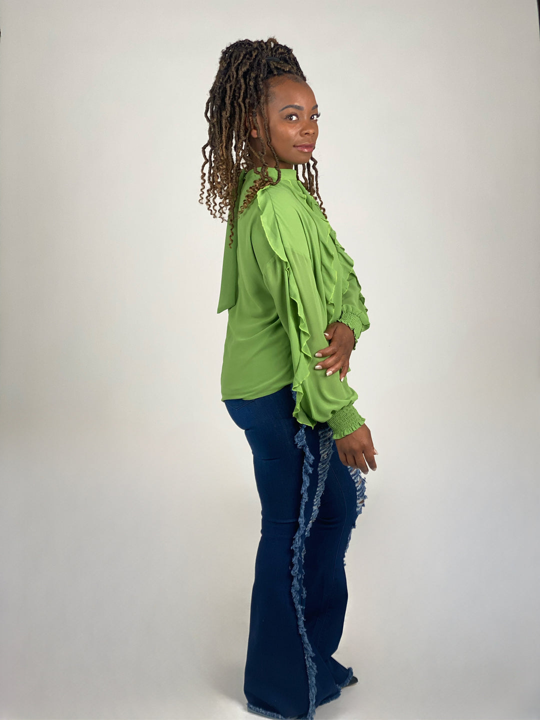 Sassyn Neon Green Ruffled Blouse