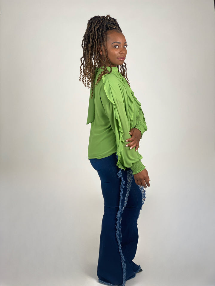 Sassyn Neon Green Ruffled Blouse