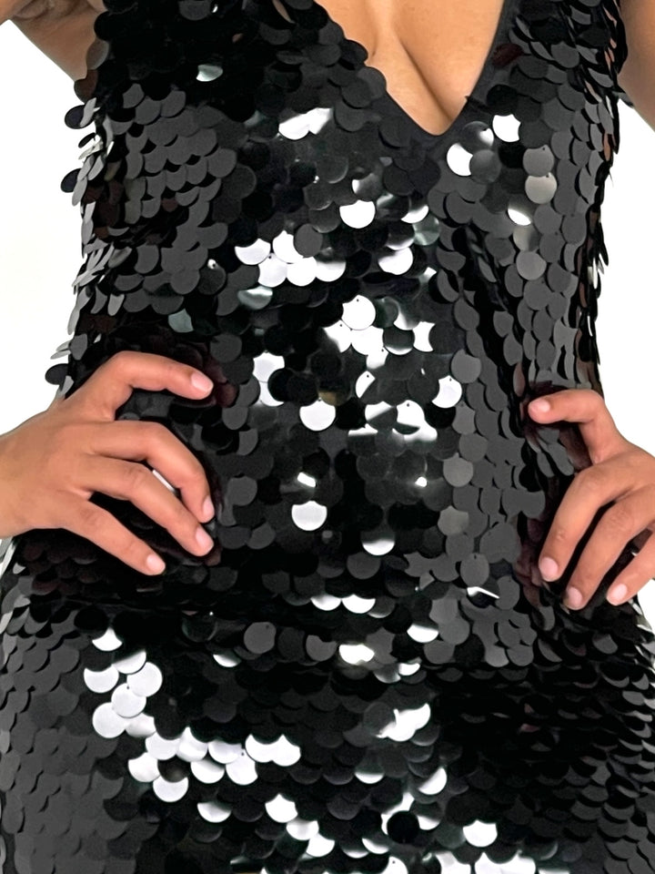 Black Sequins Mini Dress