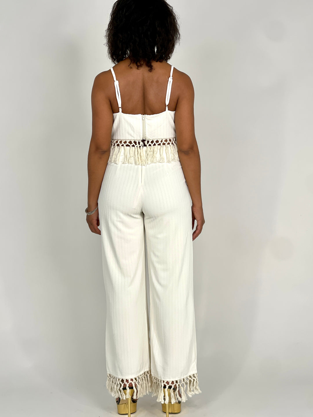 Off White Fringe Tassel Jumpsuit
