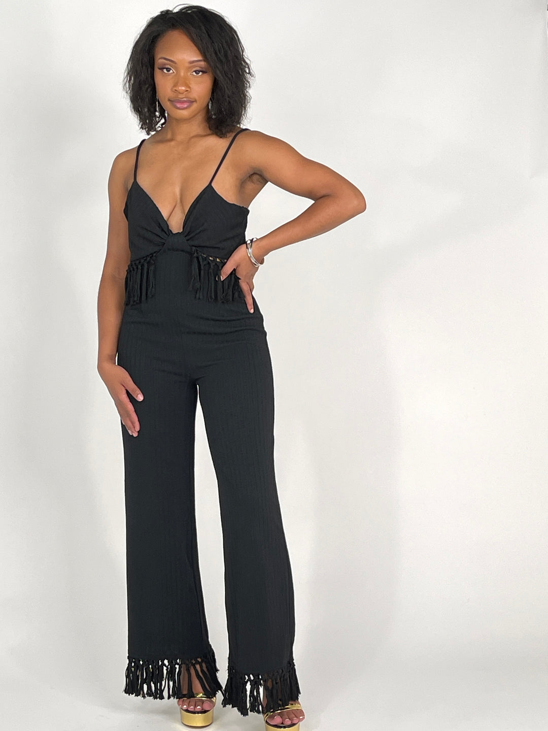 Black Fringe Tassel Jumpsuit