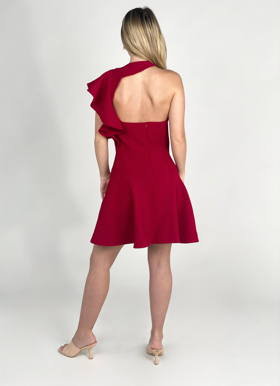 Red Flared Bottom Designer Dress