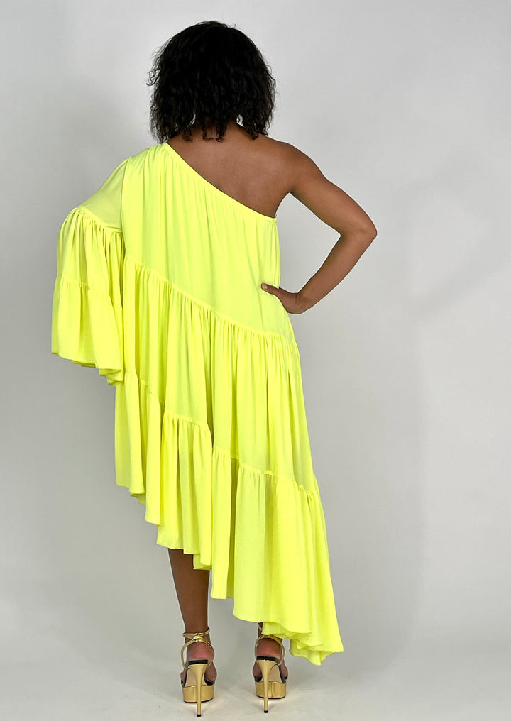 Lime Light One Shoulder Shirred Dress