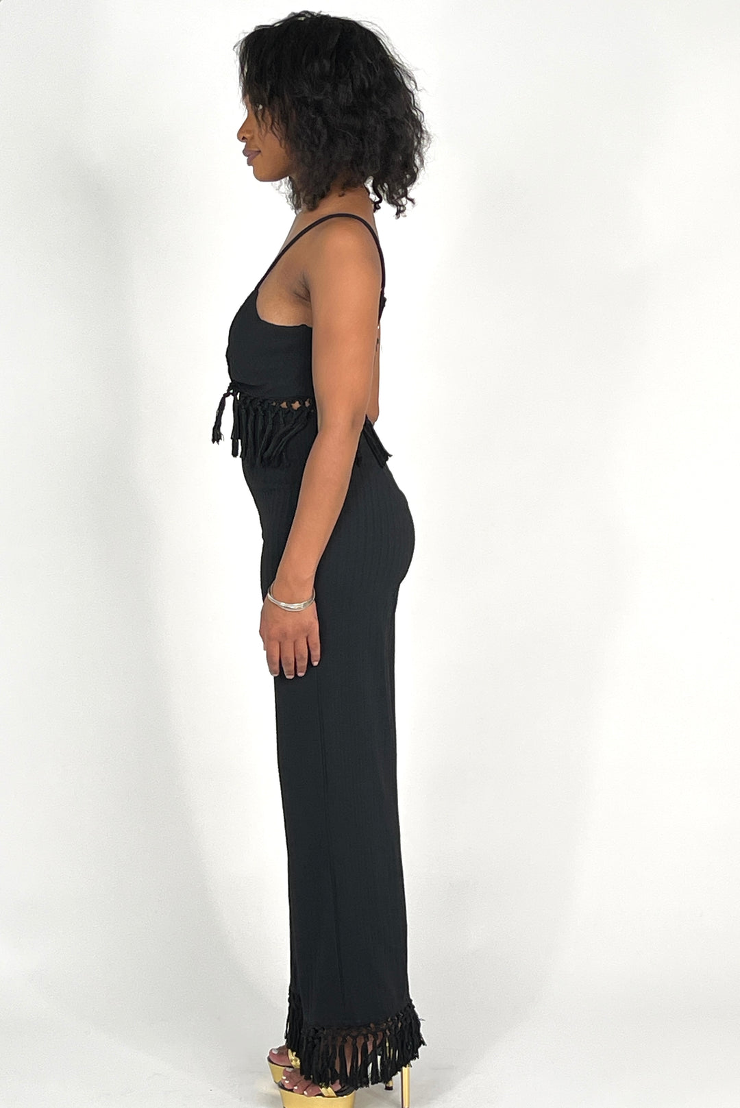 Black Fringe Tassel Jumpsuit