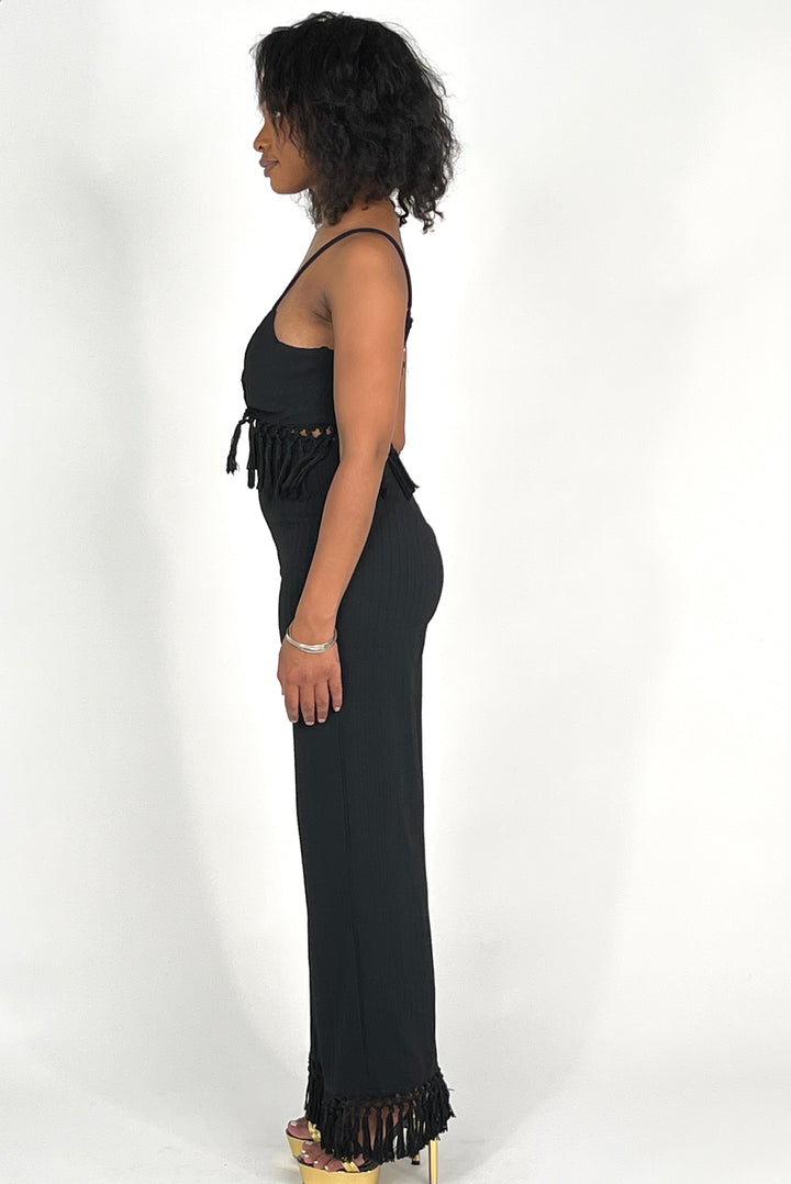 Black Fringe Tassel Jumpsuit