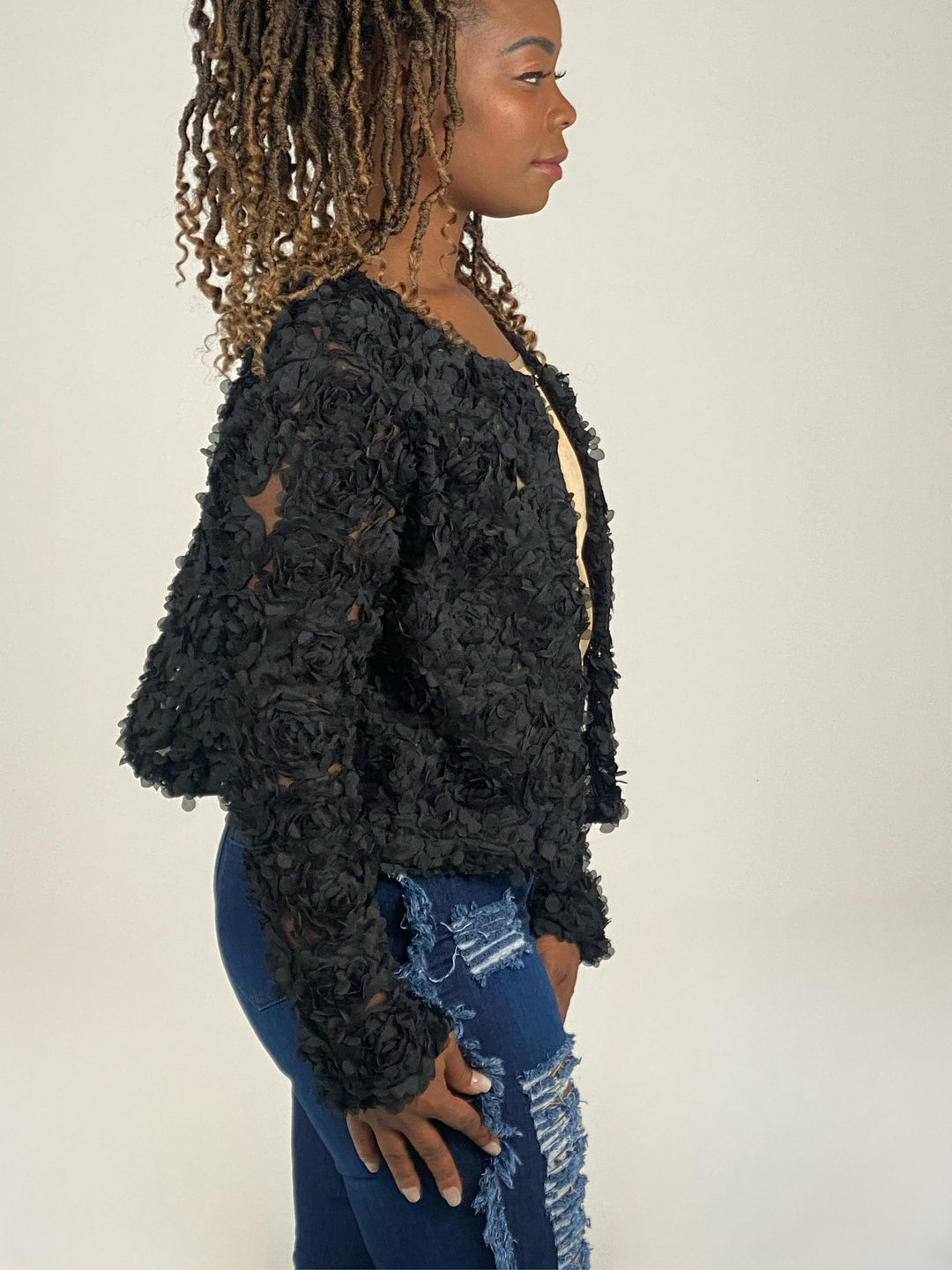 Black Floral Mesh Jacket