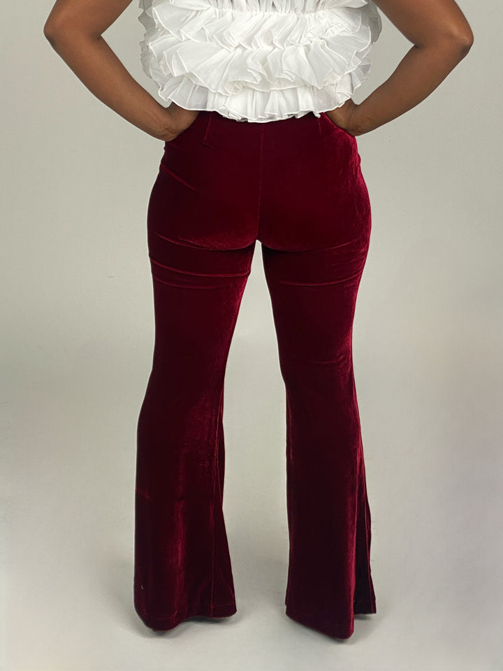 Burgandy Flared Velvet Pants