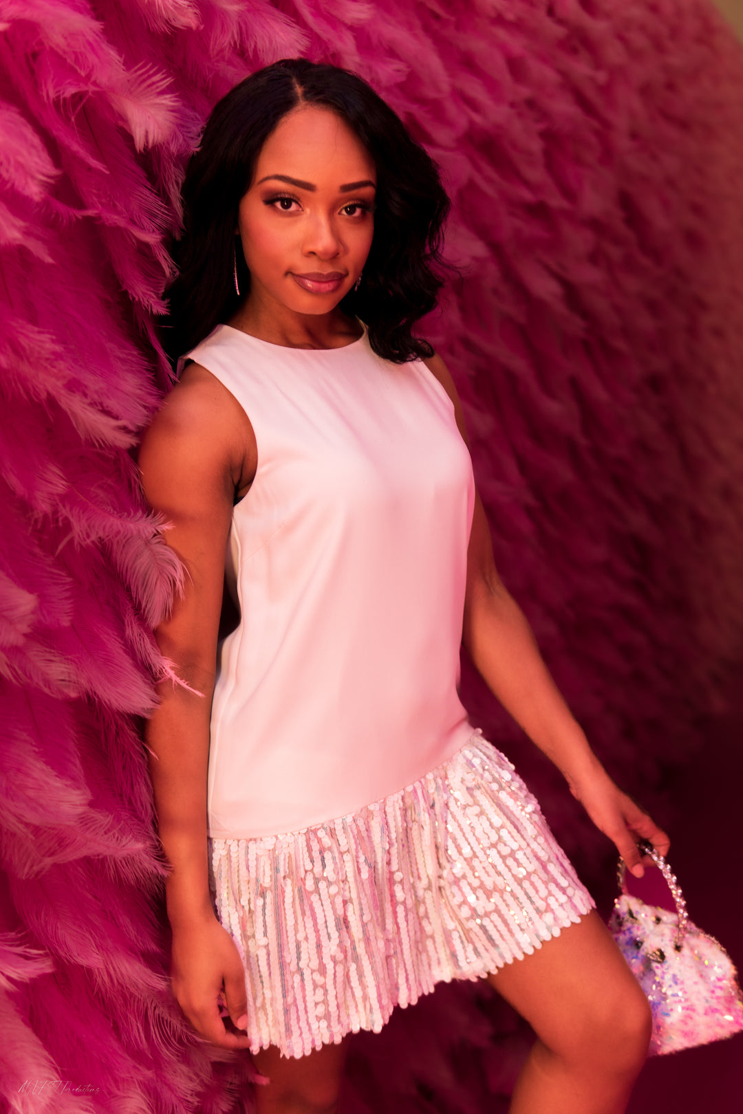 White Sequined Frill Dress