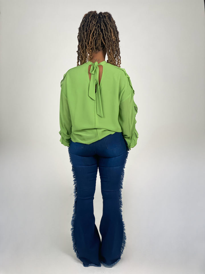 Sassyn Neon Green Ruffled Blouse