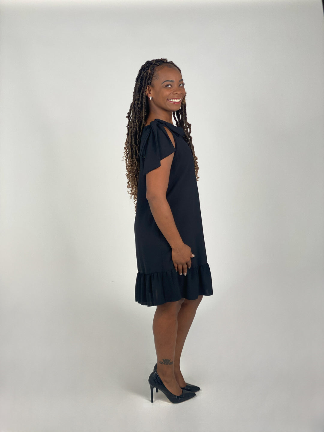 Black Self-Tie One Shoulder Dress
