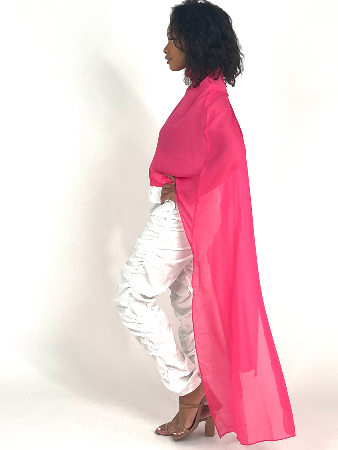 Fuchsia Asymmetric Gauze Cape