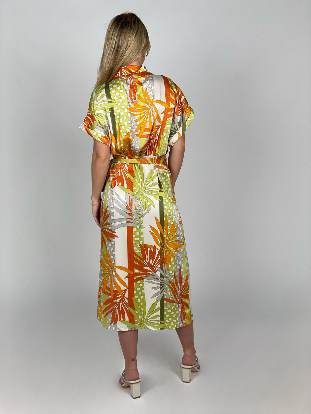 Orange And Green Mosaic Midi Wrap Dress