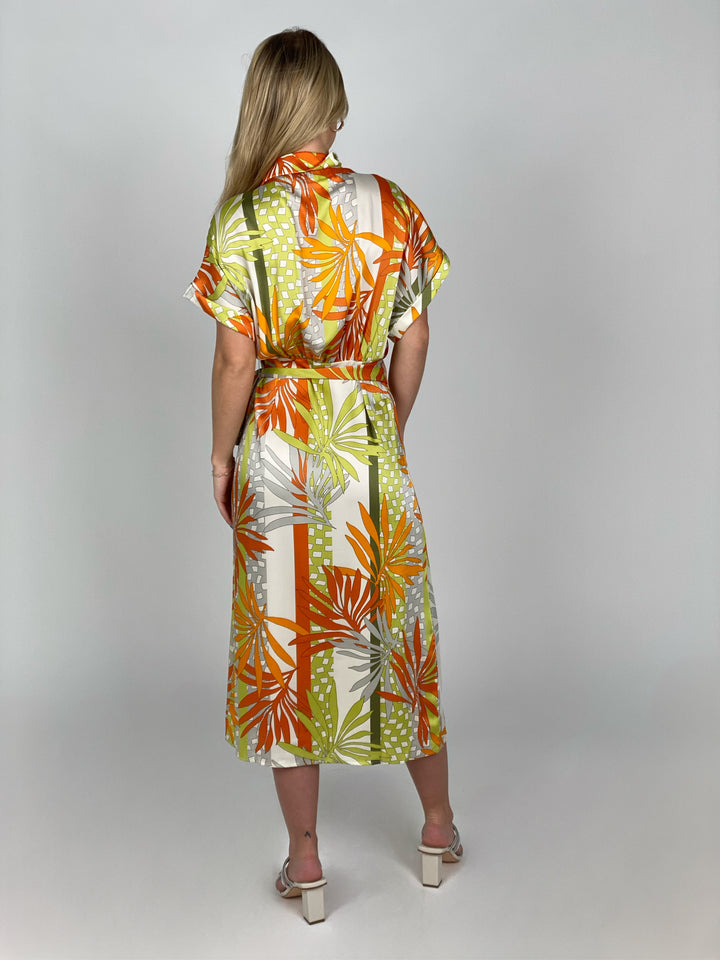 Orange And Green Mosaic Midi Wrap Dress