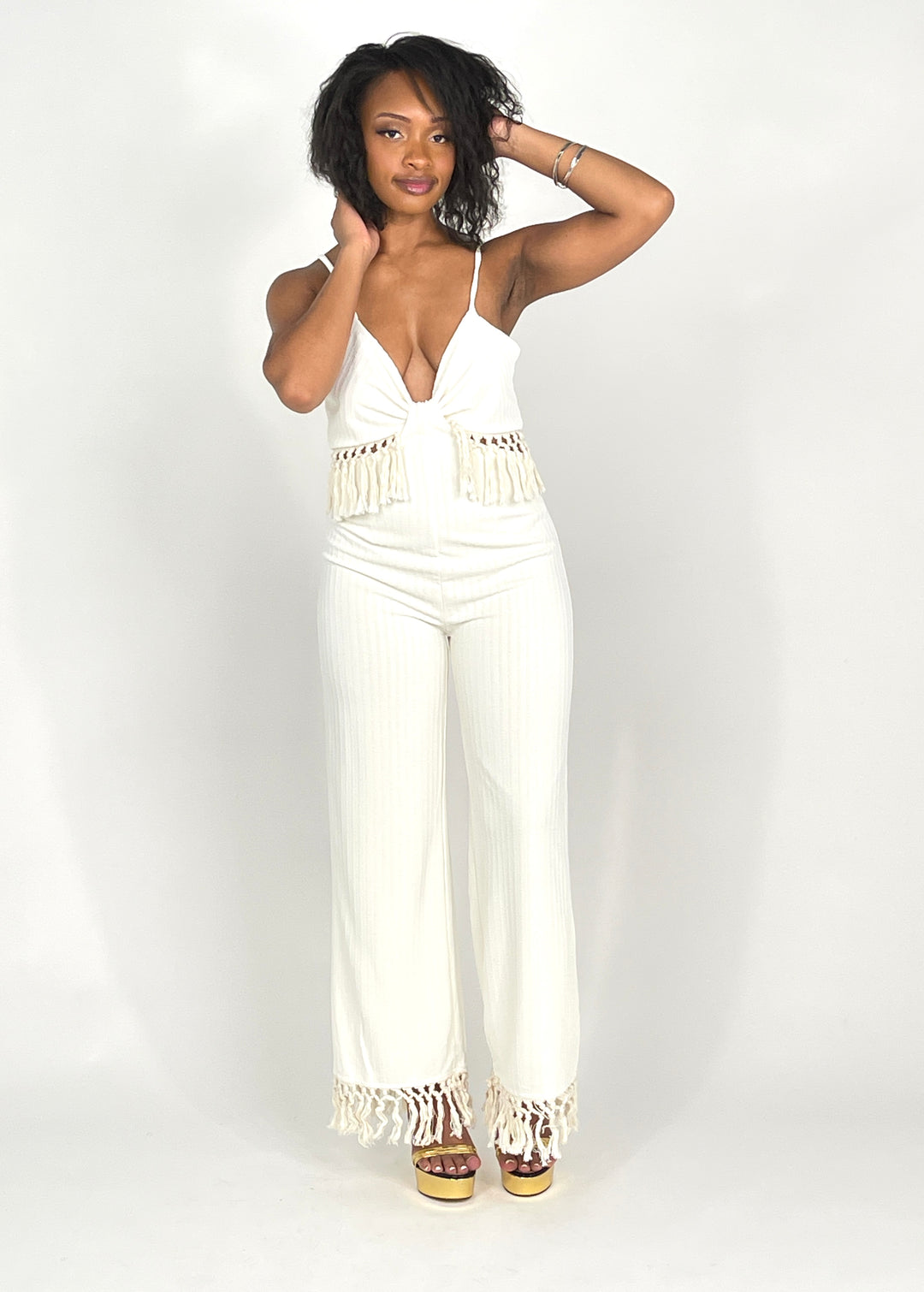 Off White Fringe Tassel Jumpsuit