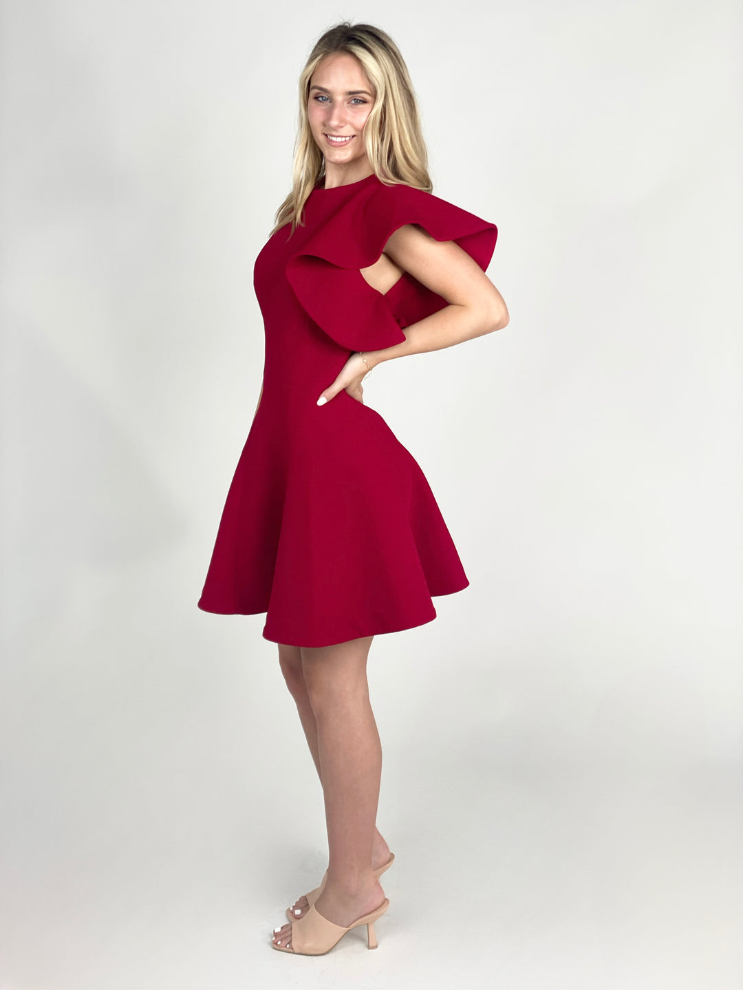 Red Flared Bottom Designer Dress