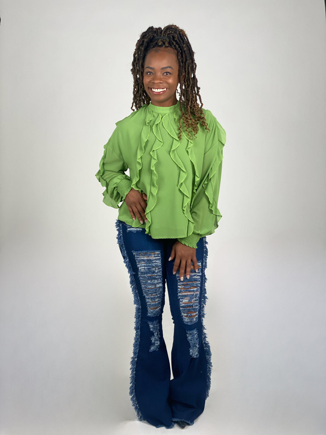 Sassyn Neon Green Ruffled Blouse