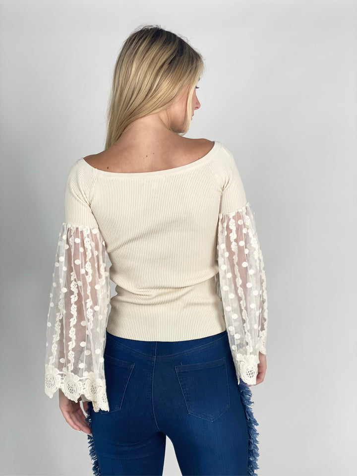 Cream Sweater Knit Top