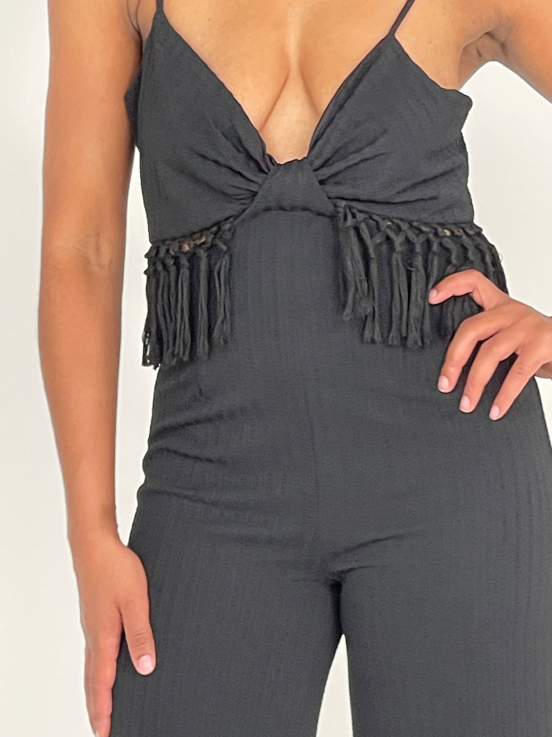 Black Fringe Tassel Jumpsuit