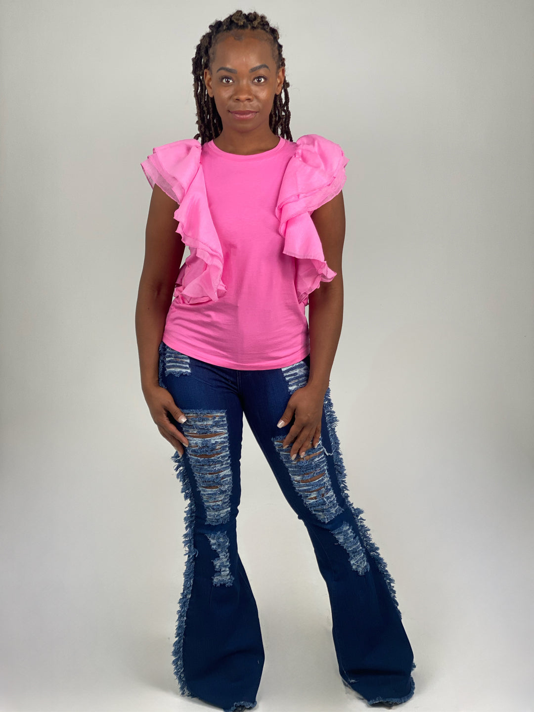 Sassyn Pink Ruffle Sleeve Mid Top