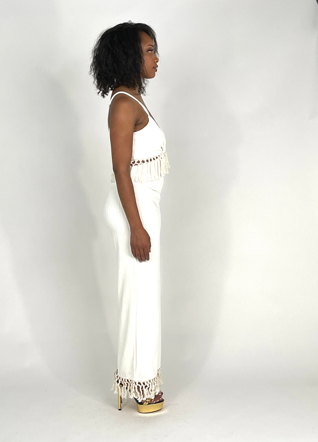 Off White Fringe Tassel Jumpsuit