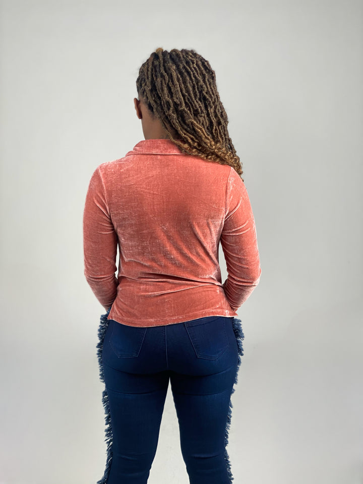 Pink Velvet Button Down Top