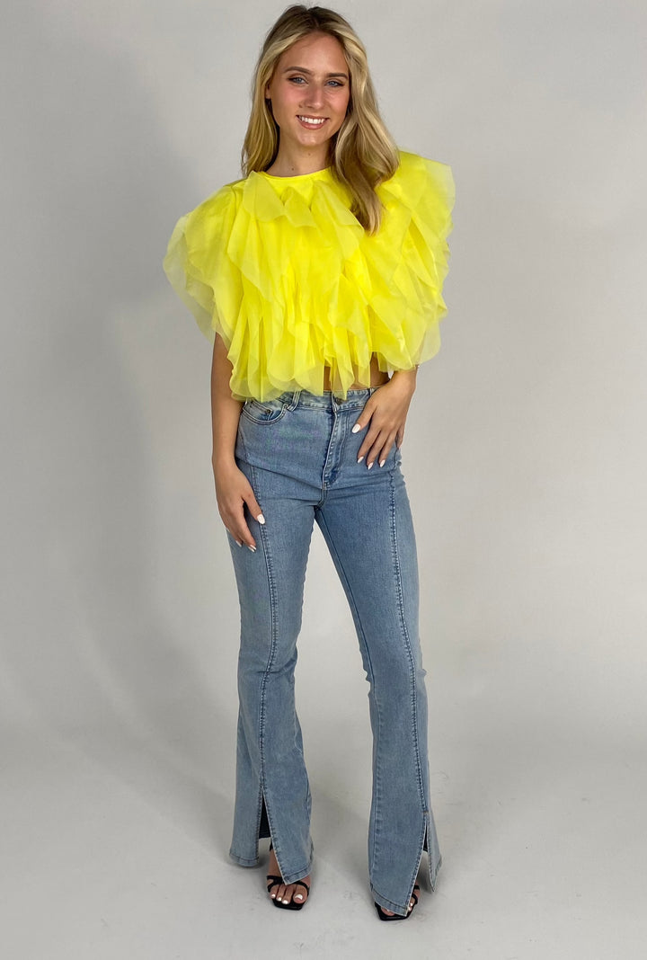 Yellow Sleeveless Ruffle Top