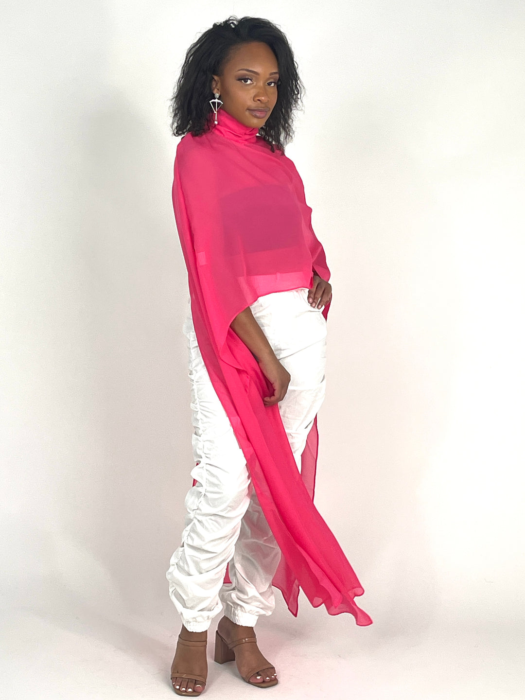 Fuchsia Asymmetric Gauze Cape