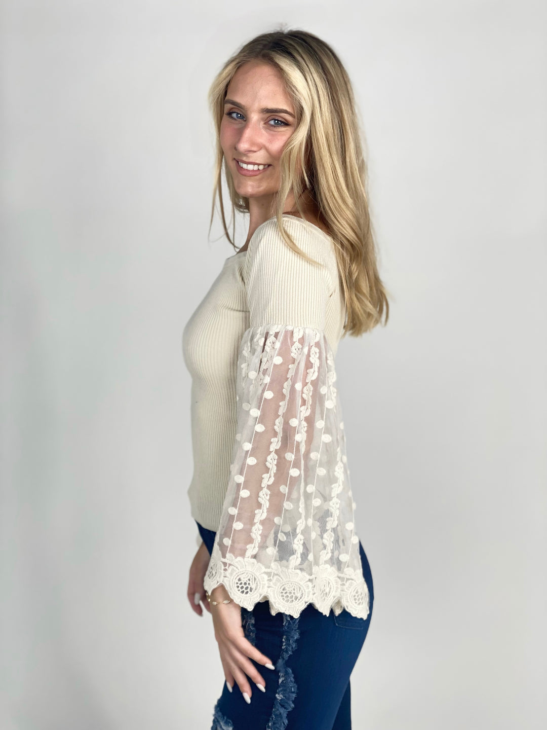 Cream Sweater Knit Top